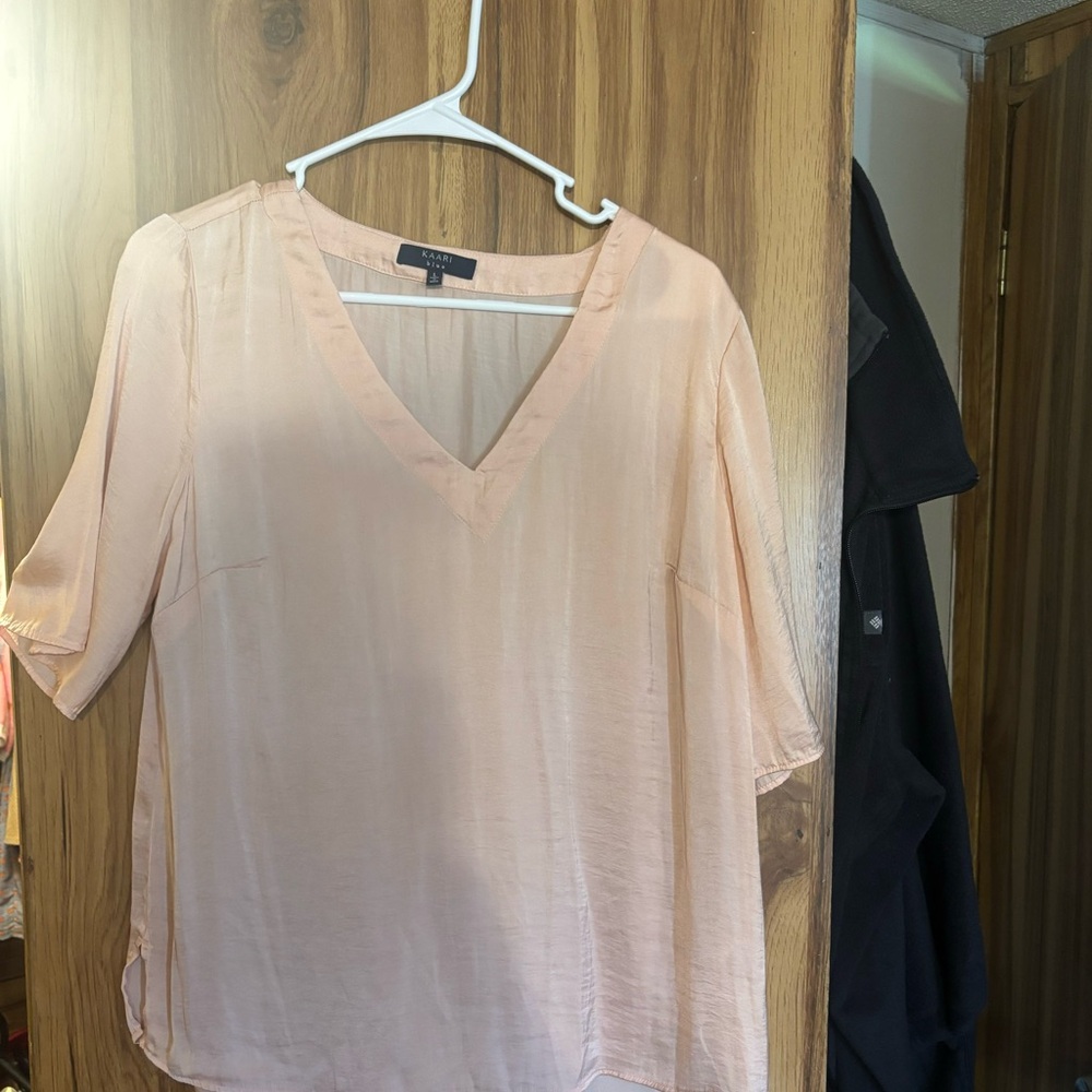 Kaari Blue Soft Peach V-Neck Blouse